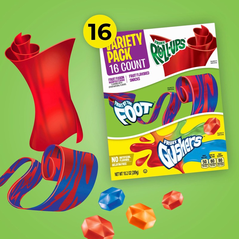 Fruit Roll-Ups, Fruit by the Foot and Gushers Fruit Flavored