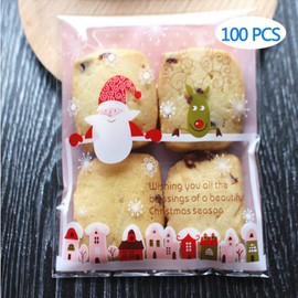 Axgo - Bolsas de celofán Autoadhesivas para Galletas (100 Unidades, 10 x 10 cm), diseño de Copos de Nieve, Color Rosa