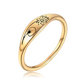 July Birth Flower Ring Gift for Women Gold Lotus Signet Stackable Thin Ring Size 8