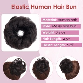 LeadWave Brown Bun Hair Pieces For Women Updos Real Human Hair Messy Donut Fake Bun Chignon Elastic Scrunchies Curly Wiglets Hairpieces Extension For Thinning Hair Tie No Clip - Dark Brown