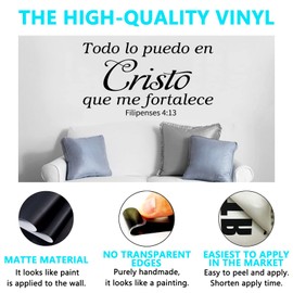AnFigure Mensajes Cristianos En Español para Pared, Bible Verse Wall Decals, Faith Church Prayer Positive Quotes Home Art Decor Vinyl Stickers Spanish Todo Lo Puedo En Cristo Que Me Fortalece 28"x16"