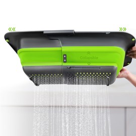 ROTTOGOON 7Qt Collapsible Colander Strainer, Expandable Over the Sink Colander, Adjustable Silicone Kitchen Sink Strainer, Foldable Large Colanders Basket to Wash Vegetable, Fruit, 15" to 19.8", Green