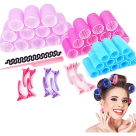 Rulos para Cabello, Juego de 50 Tubos para Cabello, 3 Tamaños, 36 Rizadores, 12 Clips de Dientes de Pato,1Peine, 1 Trenzador, Para El Cabello Para Cabello Largo, Mediano, Corto