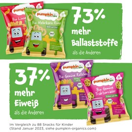 Pumpkin Organics Kindersnack Bio Gemüse Röllchen (8er Pack) Baby- und Kindersnacks ohne Zusatzstoffe ab dem 12. Monat - allergenfreie² und glutenfreie² Knuspersnacks für Kinder (8x20g)