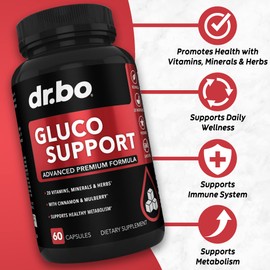 Gluco Support Supplement Capsules - Boost Metabolism Supplements, Vitamin Herbal Formula Pill - Ultra Balance Optimizer Vitamins, Chromium, Cinnamon, Bitter Melon Leaf, Gymnema, Vanadium - 60 Pills