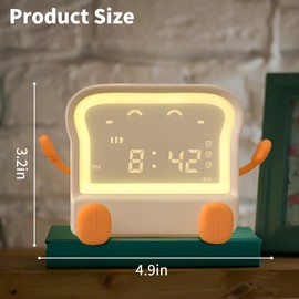 HPYDIY Toast Decorative Light, Kawaii Night Light Rechargeable Toned Toast Cute Toaster Shape USB Rechargeable Clock Alarm Clock Bedroom Family Bedside Digital Timer (Yellow)