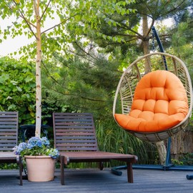 MQK Thick Egg Chair Cushion Replacement, Button Tufted Outdoor Swing Chair Cushion with High Elasticity PP Cotton and Skin-Friendly Fabric, Hanging Cushion for Patio Porch Furniture (Only Cushion)
