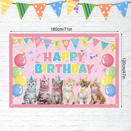 Cat Party Decoration Supplies - Happy Birthday Backdrop Kitten Photography Background for Pets, Kids Cat Theme Birthday Party