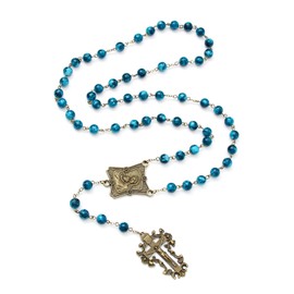 Rosary Beads Catholic for Women Gemstone Rosary Beads Necklace with Crucifix Cross Crystal Pearl Rosary Rosarios Catolicos Catholic Gifts, 8MM, Glass, No Gemstone