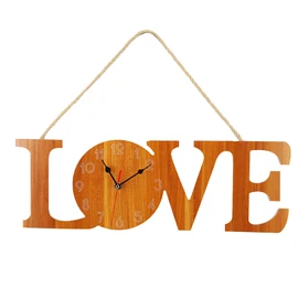 LOVE Frame Wall mounted Clock Hanging Wall Clock Living Room Bar (Brown)