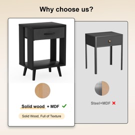 GYIIYUO Nightstands Set of 2 with Fabric Storage Drawer and Open Wood Shelf, Side Table with Storage for Bedroom, Night Stand with Drawer for Bedroom, Bedside Tables - Black 24" H