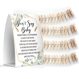 Don't Say Baby Set - One 5x7 Sign and 50 Mini Clothespins, Baby Shower Games, Baby Shower Decoration, Gender Neutral Baby Shower - MsJb010