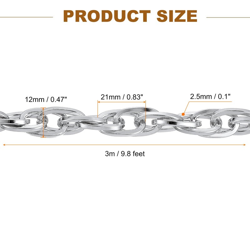 sourcing map 9.8Feet Aluminum Link Chain, Link Cable Chain Flat