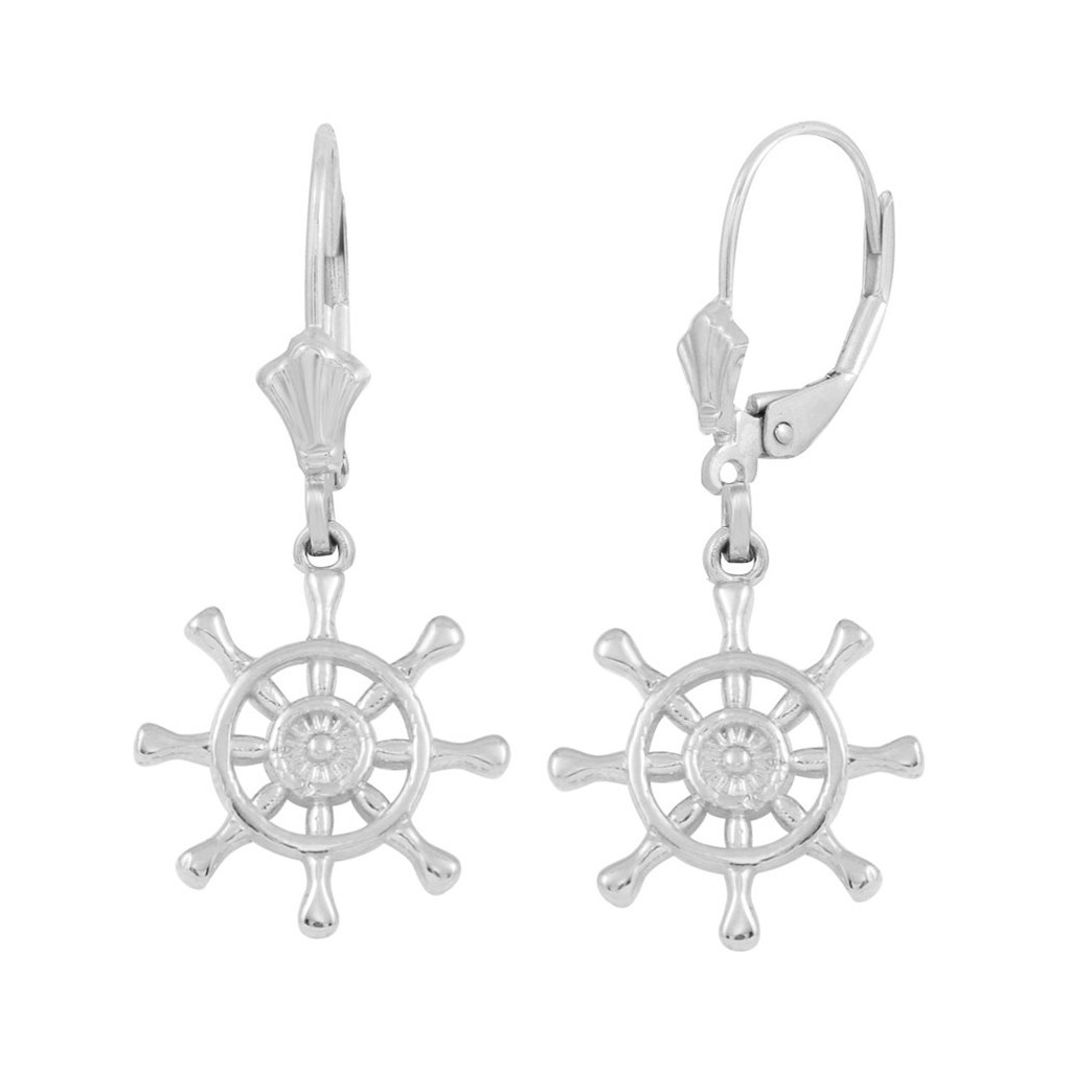 925 Sterling Silver Ships Wheel Leverback Nautical Earrings