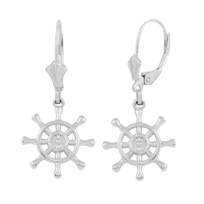 925 Sterling Silver Ships Wheel Leverback Nautical Earrings