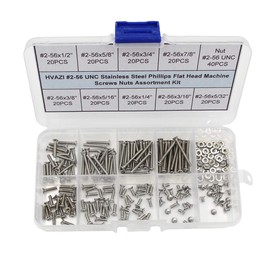 HVAZI #2-56 UNC Stainless Steel Phillips Flat Head Machine Screws Nuts Assortment Kit