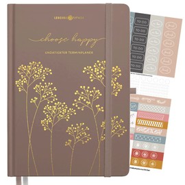 Lebenskompass® Personal Organiser A5 Undated "Blossom Shine" - Beautiful Hardcover Diary without Date - Appointment Calendar with Pen Holder, Frog Pocket + Extras