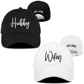 Tmsek Wifey and Hubby Hat,EST 2025 Bridal Shower Gifts for Bride, Wedding Bachelorette Bride Gifts Baseball Caps (Wifey and Hubby)