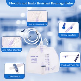 2 Pack 4000ml Catheter Bag Professional Urinary Drainage Bag for Men and Women Adjustable Clips & Hanging Hook 48” Thickened Drainage Tube Urine Bag for Home