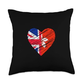 UK Flag Hong Kong Flag Heart Hong Kong Britain Heart Throw Pillow, 18x18, Multicolor