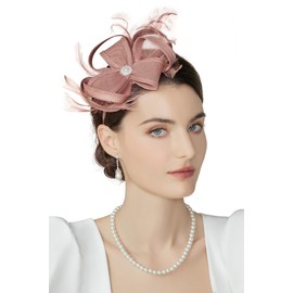 BABEYOND Fascinators Hats for Women - Tea Party Hats Fascinators Kentucky Headband Feather Derby Hat for Bridal Wedding Nude Pink
