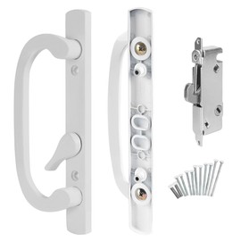 8.5" Legacy Sliding Patio Glass Door Offset White Handle Set- Sash Controls 2265 WITH Mortise Lock 45° for Handle Replacement Fits 3-15/16” Screw Hole Spacing & 1-1/4" to 2-1/4" Door Thickness