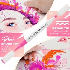 [Water-Based Ink] 120 Colors Dual Tip Markers Set, Brush & Chisel Double Tipped Art Markers for Kids Adults Beginners & Artists in Coloring, Painting