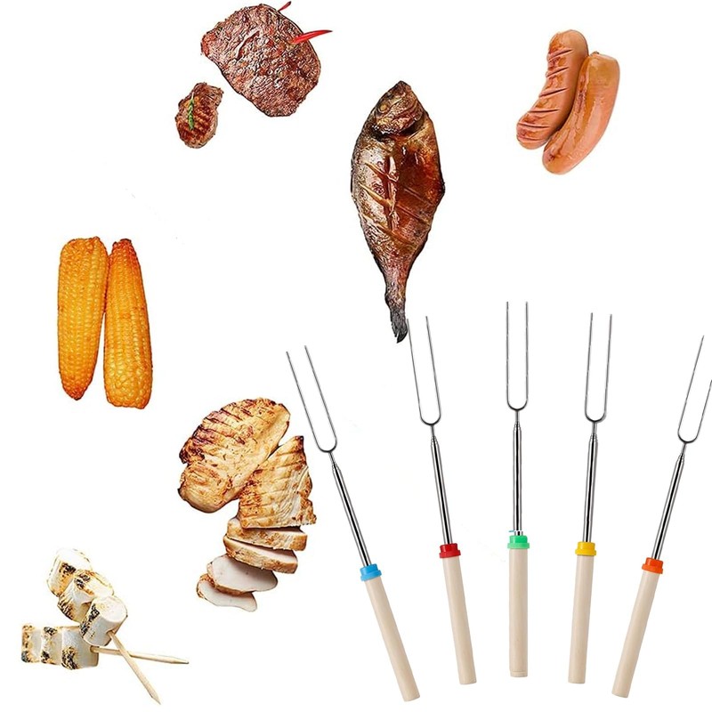 5 Pack Marshmallow Toasting Forks Kit, Extendable Stainless Steel Smores