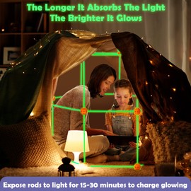 Tiny Land Glow Fort Building Kit for Kids Creative Fort Indoor & Outdoor Construction Toys with 86 Rods and 44 Balls for 5-10 Year Old Boys & Girls STEM Building Toy Gifts with Storage Bag