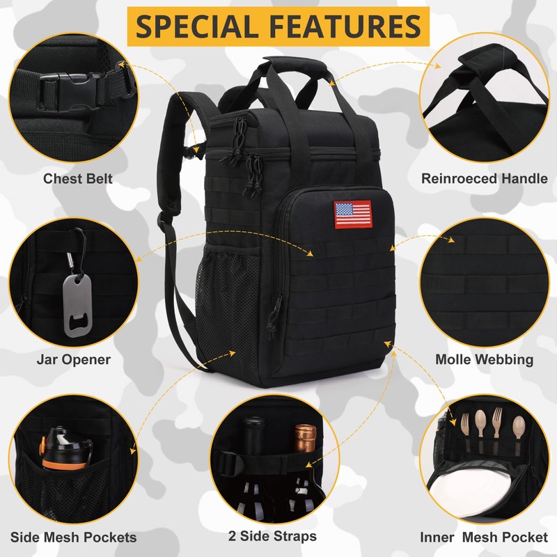 Tactical Backpack Cooler,Lunch Backpacks for Men Work with Handle，Soft Cooler