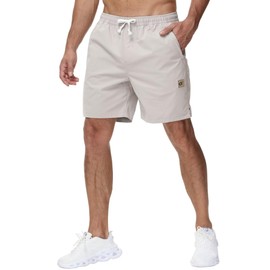 Yundobop Men's Casual 7 Inch Shorts Twill Drawstring Summer Beach Stretch Golf Shorts with Zipper Pockets Beige 40