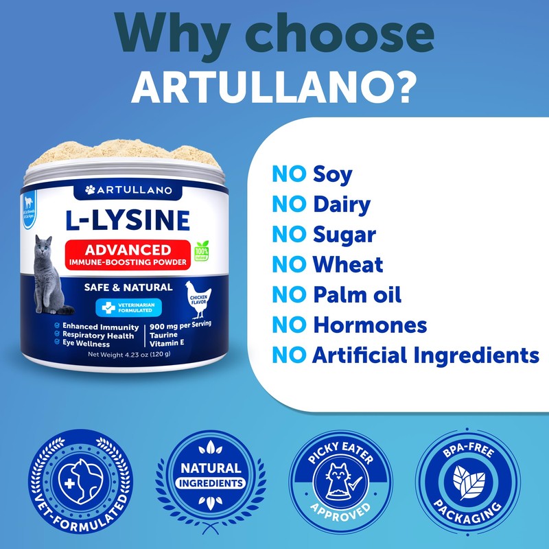 Artullano L-Lysine for Cats - Lysine Powder Supplement - 900mg/serving