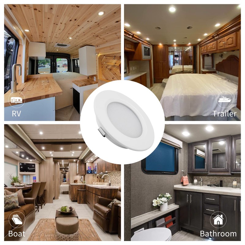 RVZONE RV Boat Recessed Ceiling Light | 6 Pack 12