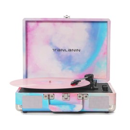 Watercolor Vinyl Record Player with Treble & Bass Control, Vintage 3-Speed Bluetooth Suitcase Portable Turntables with Built-in Speakers, 33 45 78 RPM LP Player Support RCA/AUX/Headphone Jack, Blue