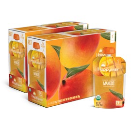 Happy Baby Organics Clearly Crafted Stage 1 Baby Food Mangos, Resealable Baby Food Pouches, Fruit & Veggie Puree, Organic Non-GMO Gluten Free Kosher, 3.5 Ounce Pouch (Pack of 16)