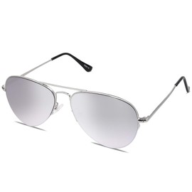 SOJOS Men's Women's Sunglasses, Classic Semi Metal Frame SJ1106 with Silver Frame/Gradient Silver Mirrored Lens