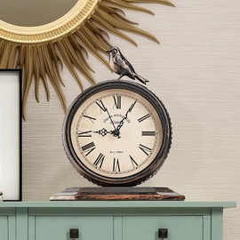 Auafanzy 8-Inch Antique Mantel Clocks for Living Room, Retro Table Metal Silent Clocks for Fireplace, Easy to Read Decorative Mantel Clocks with Top Bird for Bedroom, Office, Desktop (Roman Numerals)