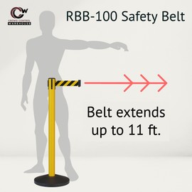 Crowd Control Warehouse - CCW Set of 2 Safety Retractable Belt Barrier Stanchion, Sloped Base, Yellow Post, RBB-100-11 ft Belt, Yellow Belt
