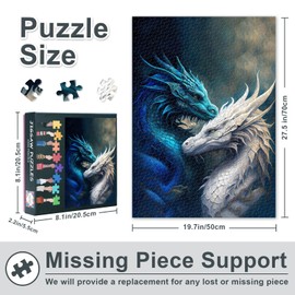 Puzzle for Adults 1000 Pieces - Mystical Blue Ice Dragon & White Light Dragon in Epic Duel, Premium Puzzle 1000 Pieces for Adults (50 x 70 cm)