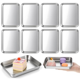 8 Pack Small Stainless Steel Plate 7''L x 5''W Metal Baking Sheet Set Stainless Steel Surgical Tray for Oven, Food Safe Smooth Polished for Campers, Hand Project Medical Instruments, Tattoo, Surgical