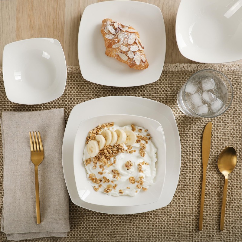 Gibson Home Brentwood 40-Piece Dinnerware Set – Square White Porcelain