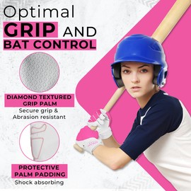 HANDLANDY Baseball Batting Gloves for Adult Youth, Grip Breathable Softball Batting Gloves Fit Men Kids Boys Girls (Pink-Adult, Adult Medium)