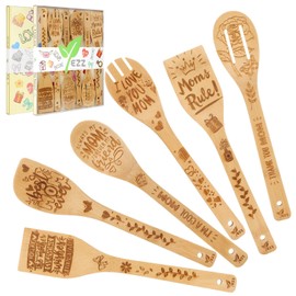 Christmas Gifts for Mum, 6 Piece Wooden Spatula Utensils for Cooking, Heat-Resistant, Smooth Teak Utensils with Comfort Grip,Lightweight & Durable, Easy to Clean, Perfect for Non-Stick Cookware