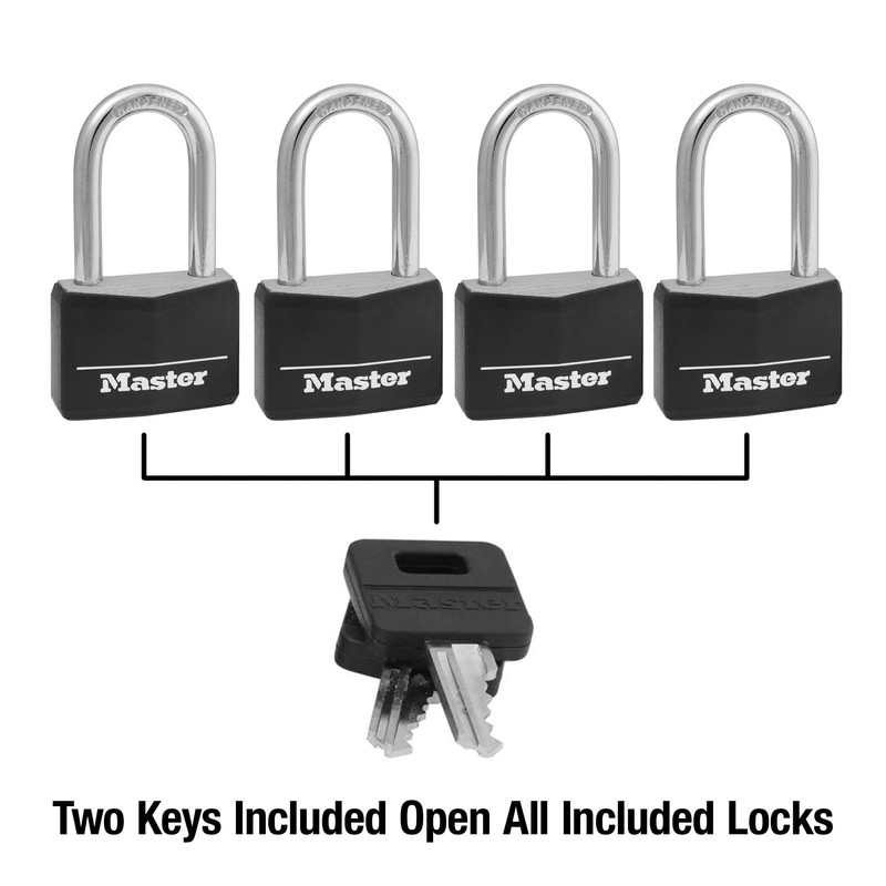 Master Lock Covered Aluminum Padlock with Key, 141QLF, 4 Pack