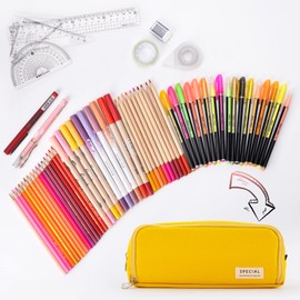 Large Pencil Case with 3 Compartments for Teenage Girls & Boys, Aesthetic Accessories Colour School Supplies Pencil Case Storage Case Portable Office Pencil Case for Students (Yellow)