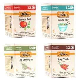 MILLIE'S SIPPING BROTH Steepable Vegetable Broth with Savory Seasonings for Snack Urges | Vegan, Keto, Gluten Free, Intermittent Fasting, and natural | (4 Flavor Assortment - 48 Broth Bags Total) (12 Count (Pack of 4))