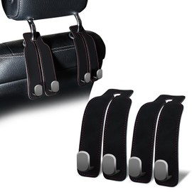 SHBAOCH Pack of 2 Car Black Leather Backrest Double Hooks, Car Headrest Holder, Storage Hook for Handbags, Umbrellas, Food Bag, Practical Car Organisational Accessories, Decoration