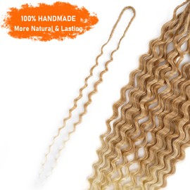BRUNNACE 24 Inch DE Dreadlock Extensions Curly Ends Braids Double Ended Thin 0.6cm Synthetic Dreadlock Extensions 10 Strands Handmade Dreadlocks Ombre Blonde Color