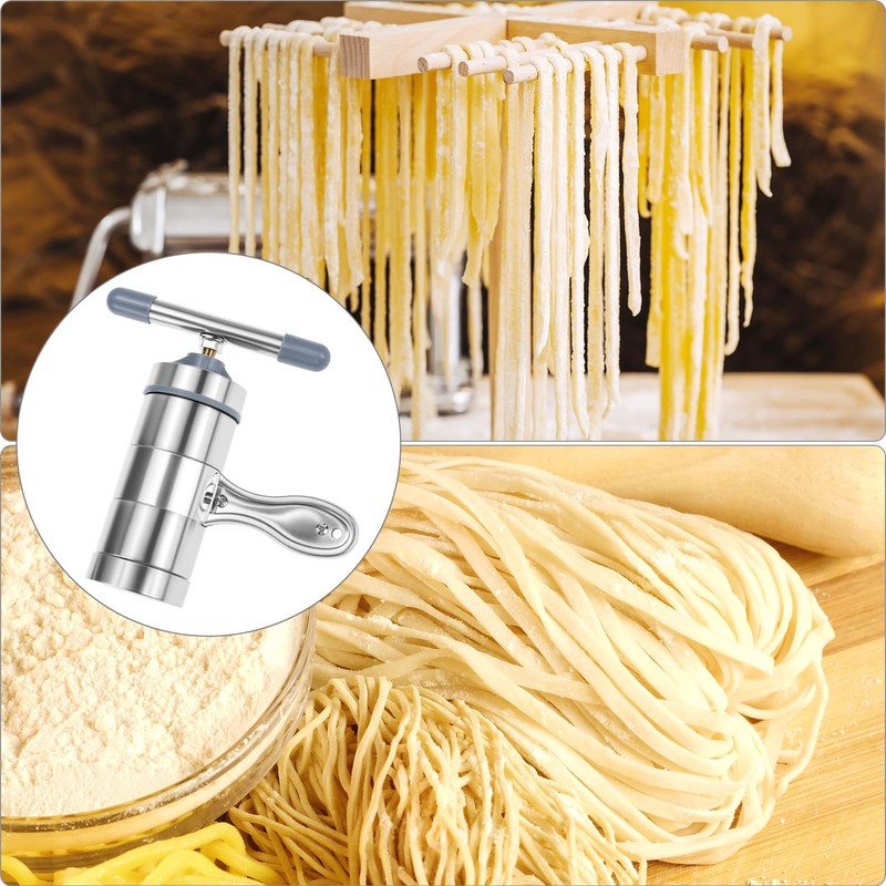 QWORK Stainless Steel Noodle Maker, Manual Pasta Machine with 5