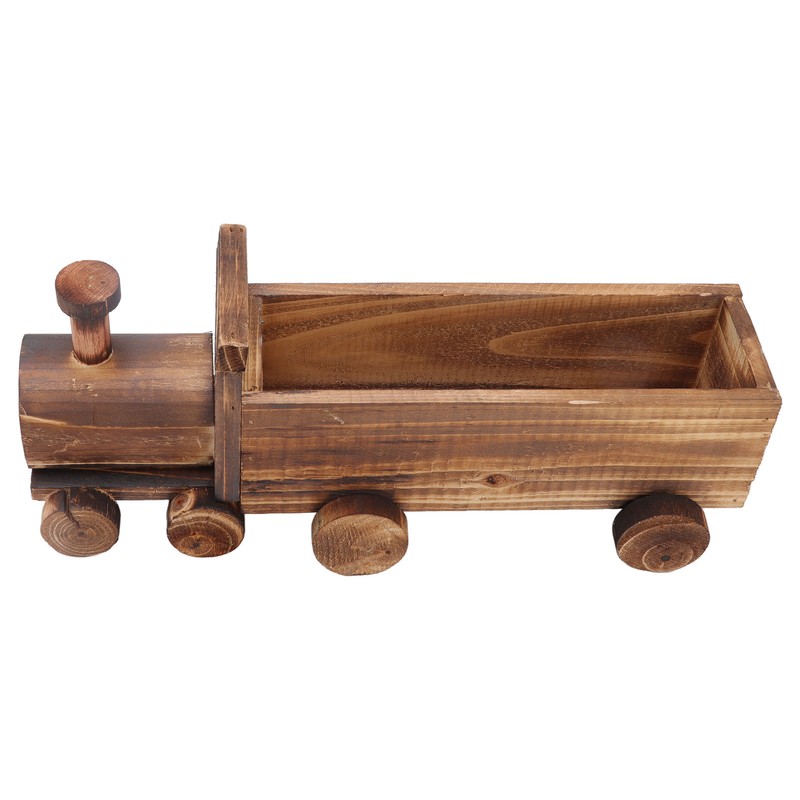 Wooden Flower Pot Cartoon Train Shape Good Ventilation Succulent Flower